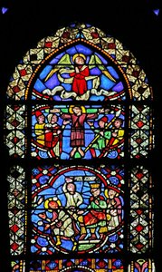 Dirisha linaloonyesha Kupigwa kwa Mawe na kisha Kusulubishwa kwa Mtakatifu Agricole swed av French School